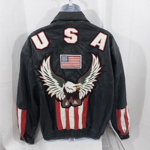 VINTAGE OSCAR PIEL! HOT BLACK GENUINE LEATHER, AMERICA BIKER/MOTO JACKET! SZ L - Picture 2 of 11